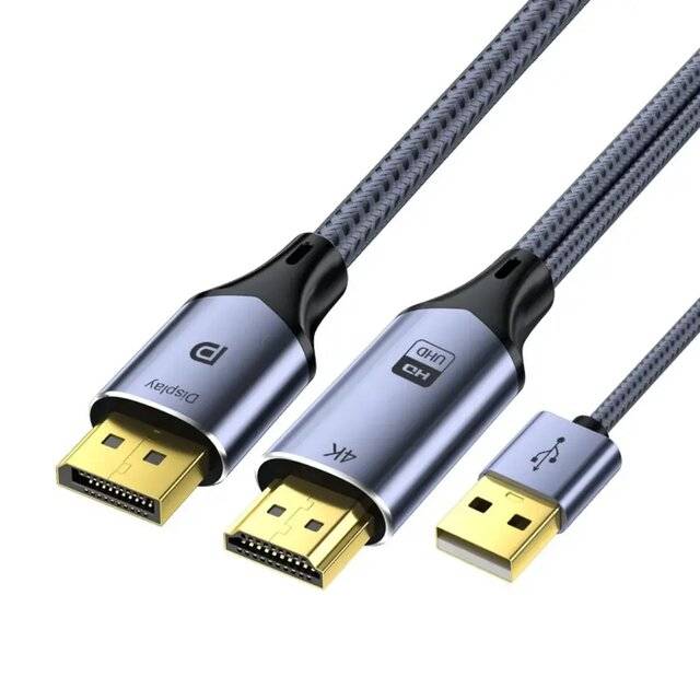 VegGieg V‑Z102 HDTV to DP 4K (2m) Cable with USB Power