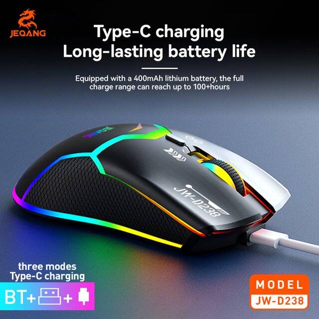 JEQANG JW‑D238 Mouse BT‑2.4GHz + Wired (White) - صورة 2