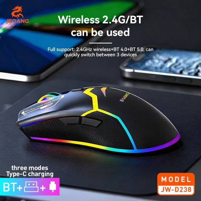 JEQANG JW‑D238 Mouse BT‑2.4GHz + Wired (Black) - صورة 3