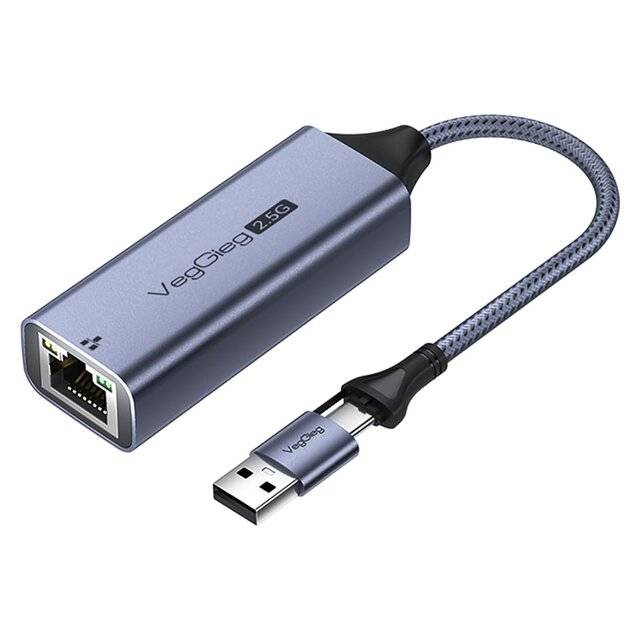 VegGieg V‑K313 2‑in‑1 USB‑C/A to RJ45 2.5G LAN Adapter